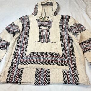 Men's V-Neck Sweater with Hood - Cream, Black, Red